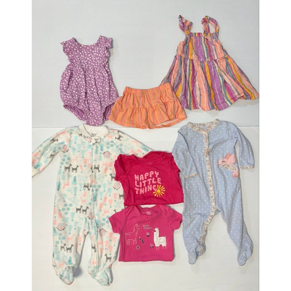 Lot of 7 Baby Girl Mixed Brands 6 Months Pink Blue Multi-color Bundle